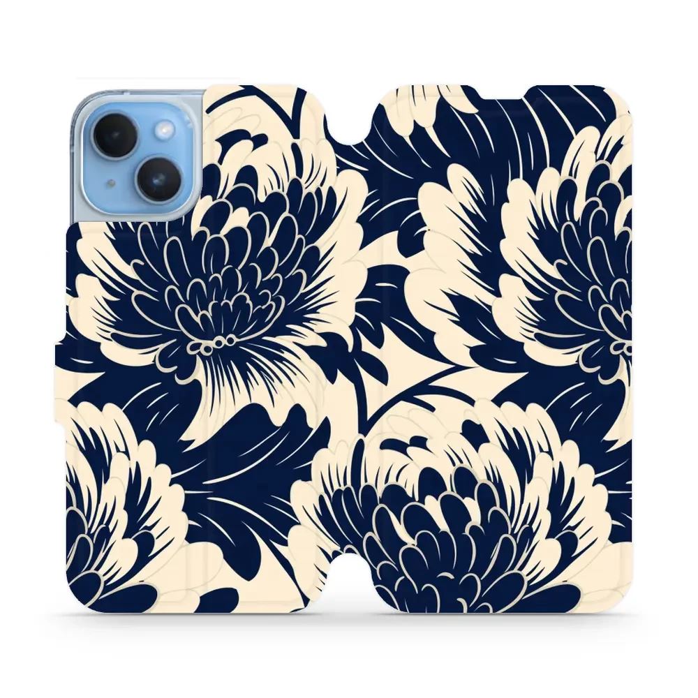 Flipové pouzdro Mobiwear - Apple iPhone 14 - VA40S Modré a béžové květy