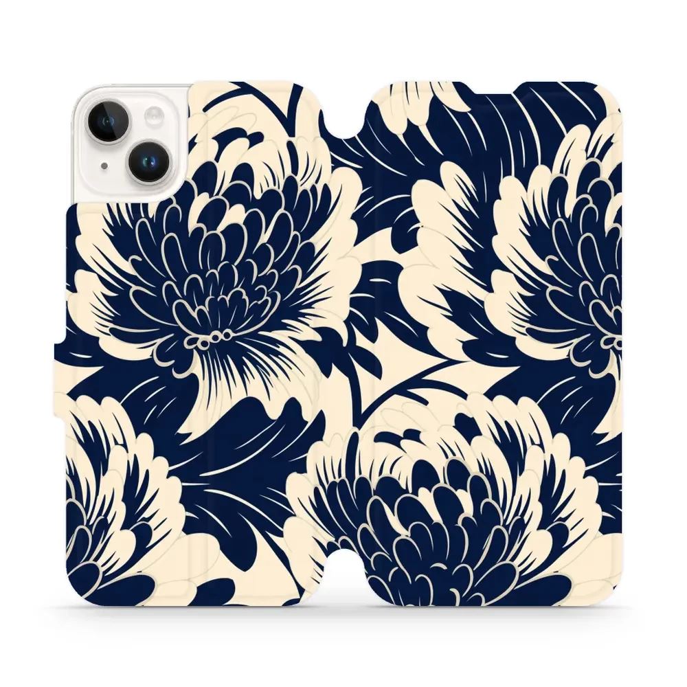 Flipové pouzdro Mobiwear - Apple iPhone 14 Plus - VA40S Modré a béžové květy
