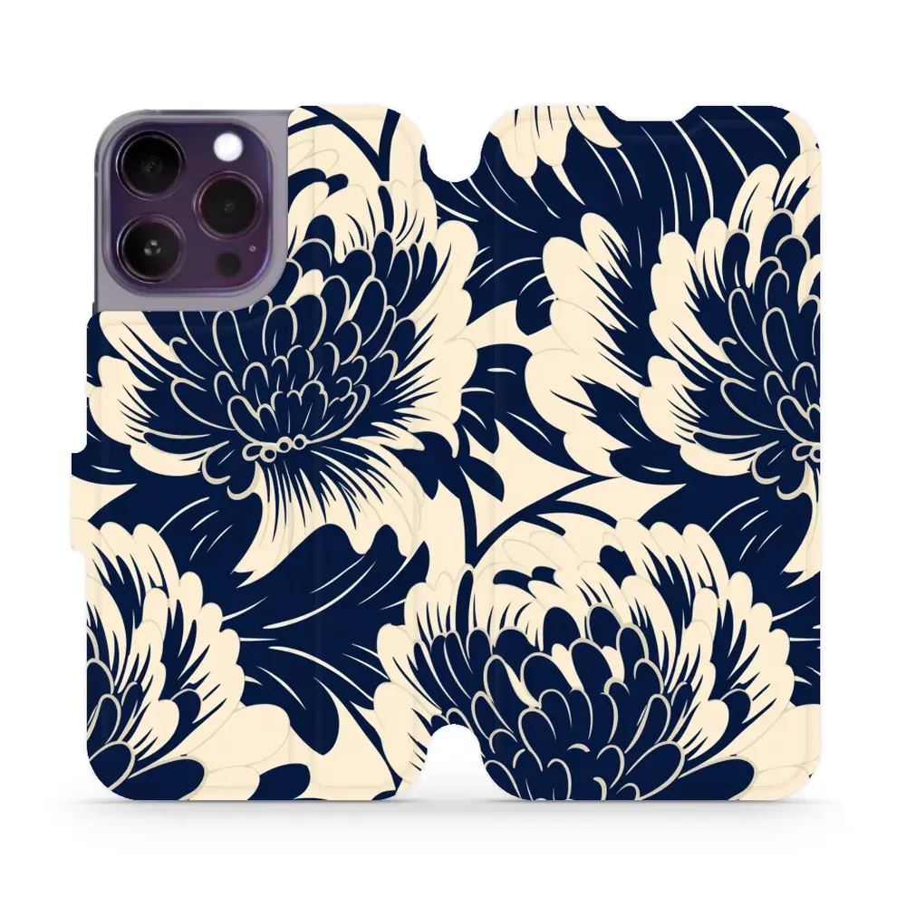 Flipové pouzdro Mobiwear - Apple iPhone 14 Pro Max - VA40S Modré a béžové květy