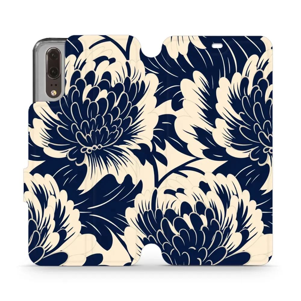 Flipové pouzdro Mobiwear - Huawei P20 - VA40S Modré a béžové květy