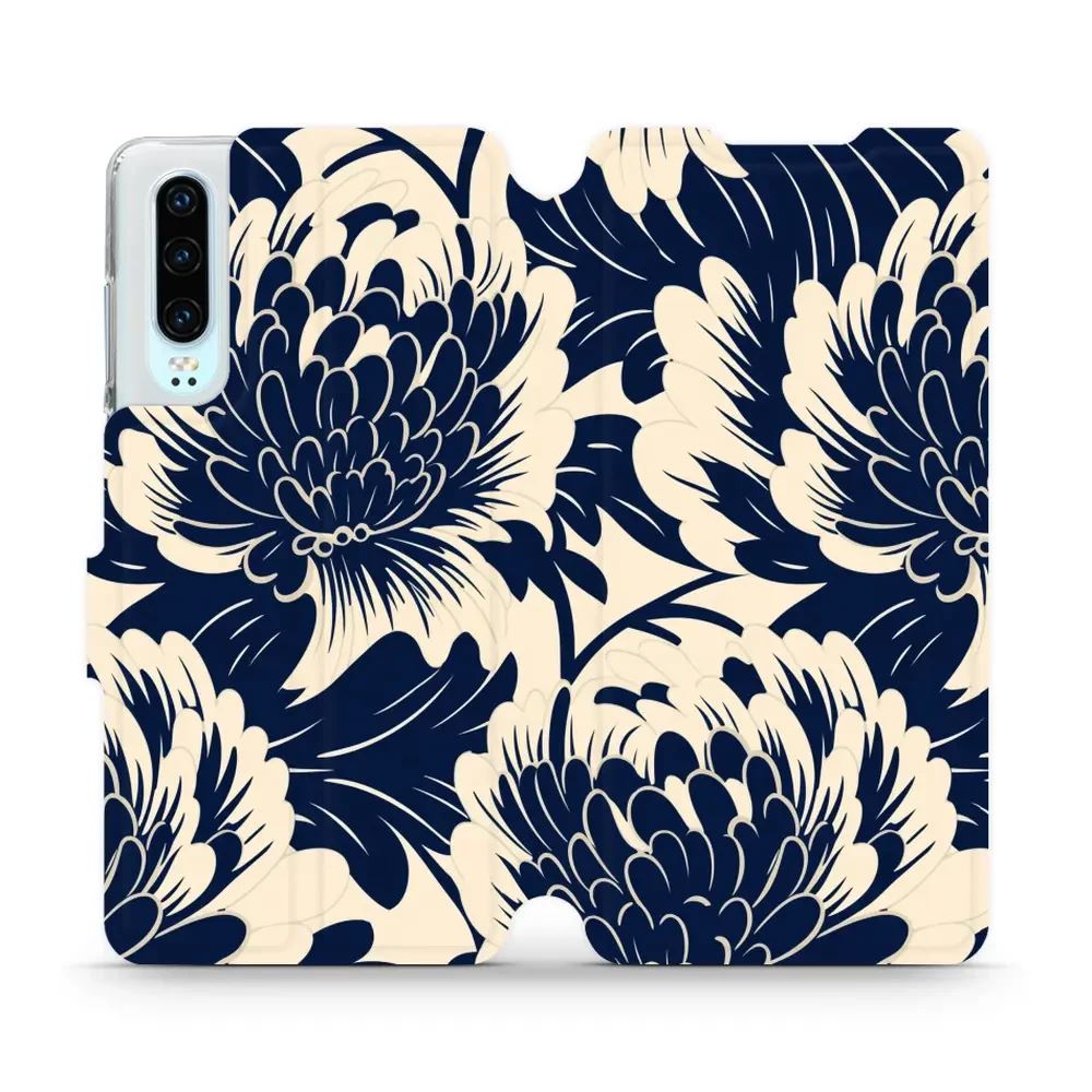 Flipové pouzdro Mobiwear - Huawei P30 - VA40S Modré a béžové květy