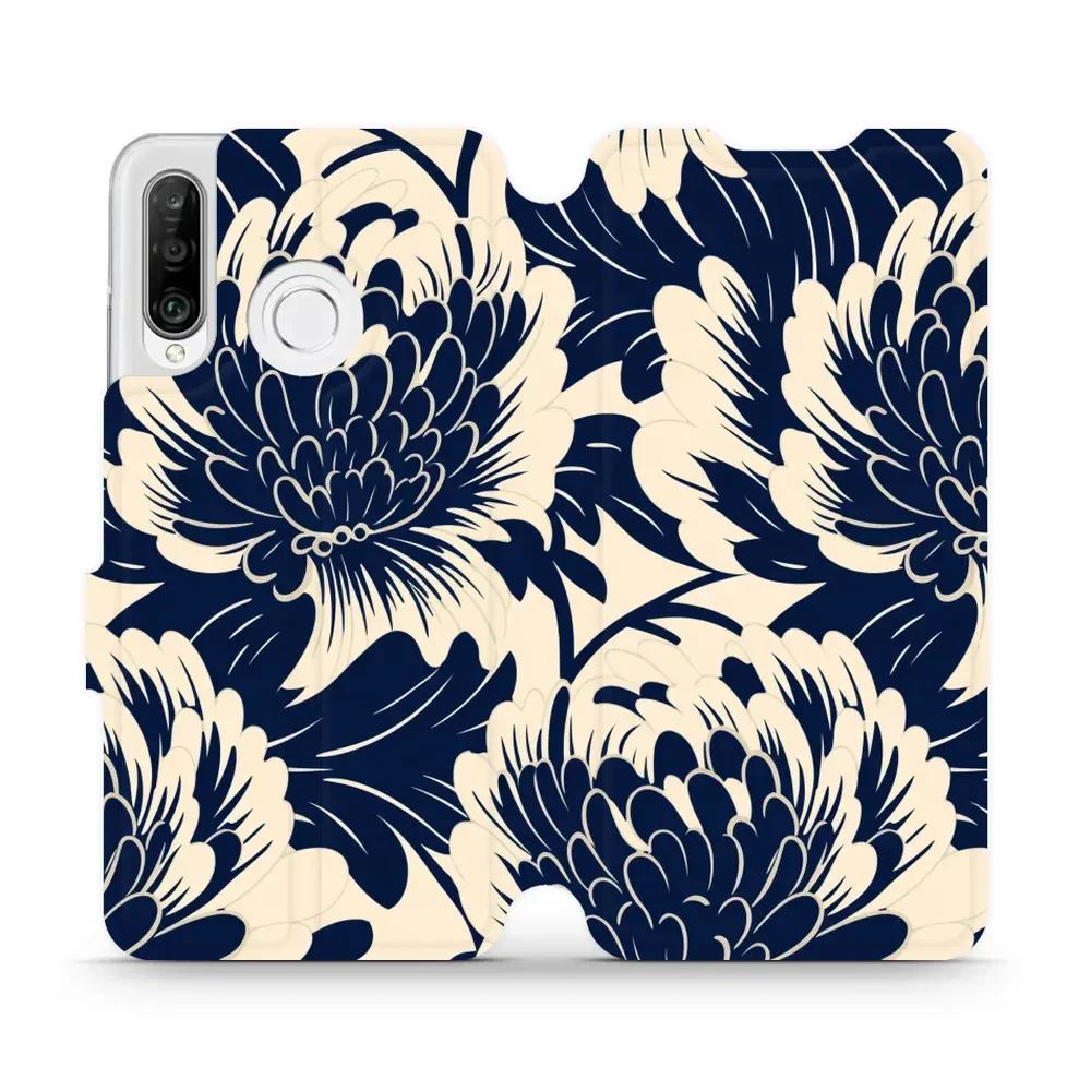 Flipové pouzdro Mobiwear - Huawei P30 Lite - VA40S Modré a béžové květy