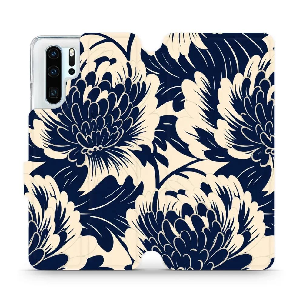 Flipové pouzdro Mobiwear - Huawei P30 Pro - VA40S Modré a béžové květy