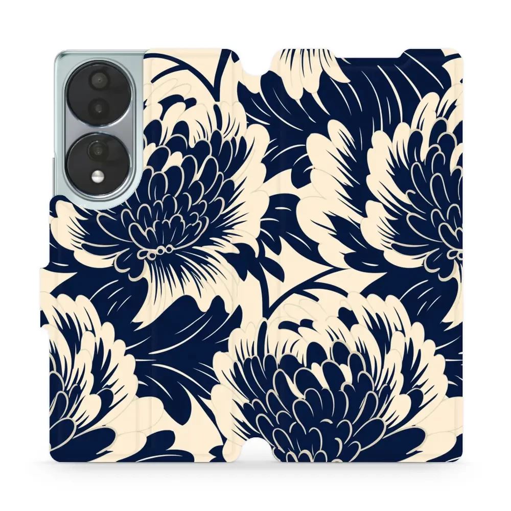 Flipové pouzdro Mobiwear - Honor 70 - VA40S Modré a béžové květy