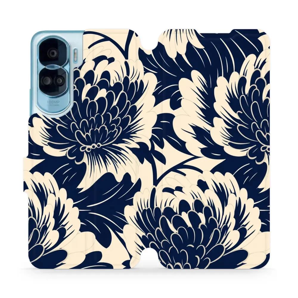 Flipové pouzdro Mobiwear - Honor 90 Lite - VA40S Modré a béžové květy