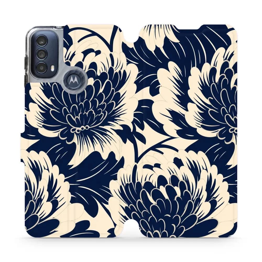 Flipové pouzdro Mobiwear - Motorola Moto E40 - VA40S Modré a béžové květy