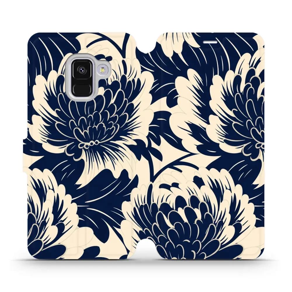 Flipové pouzdro Mobiwear - Samsung Galaxy A8 2018 - VA40S Modré a béžové květy