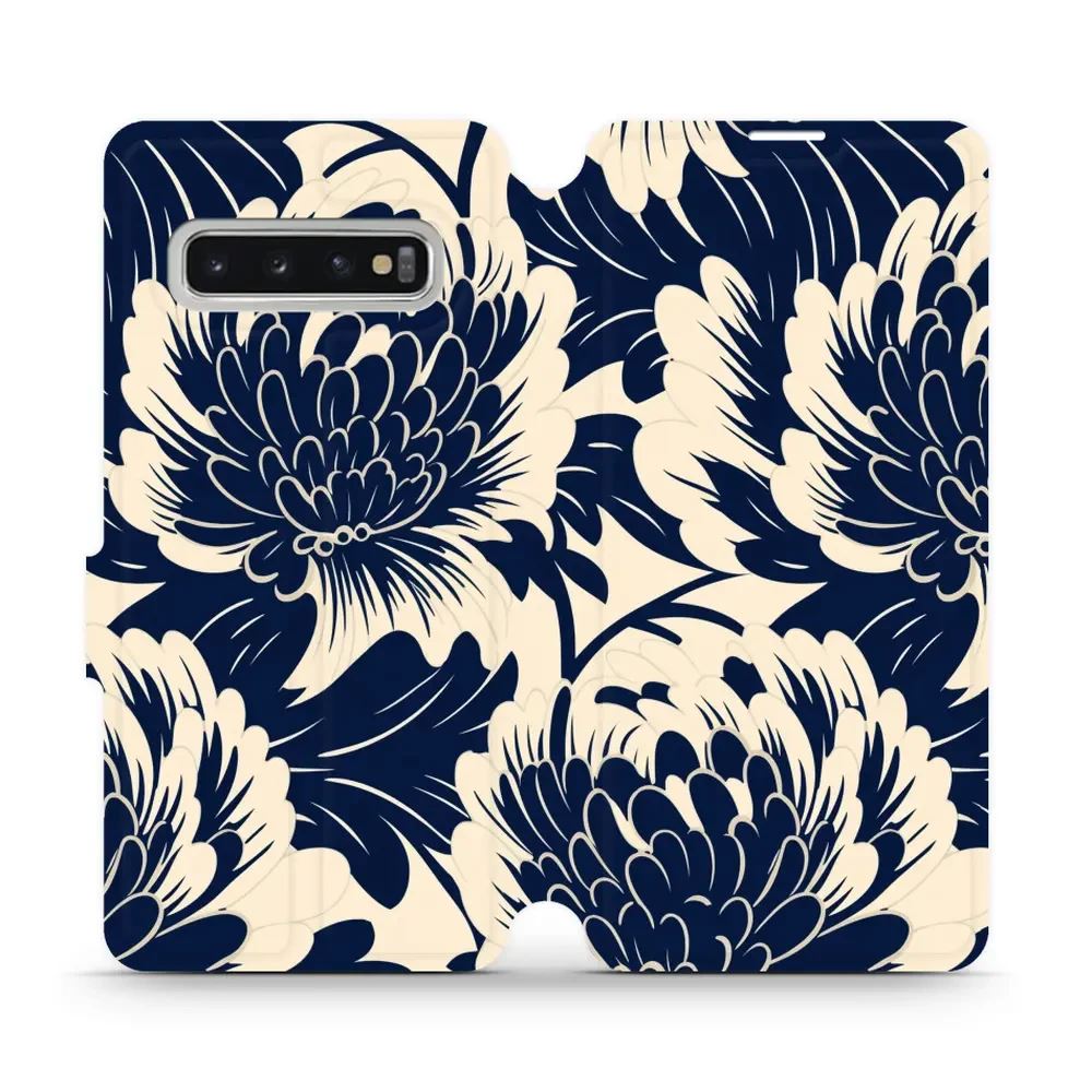 Flipové pouzdro Mobiwear - Samsung Galaxy S10 - VA40S Modré a béžové květy