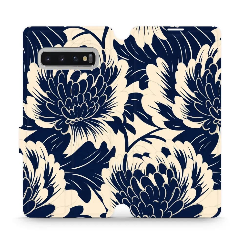 Flipové pouzdro Mobiwear - Samsung Galaxy S10 Plus - VA40S Modré a béžové květy