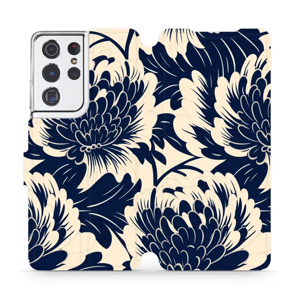 Flipové pouzdro Mobiwear - Samsung Galaxy S21 Ultra - VA40S Modré a béžové květy