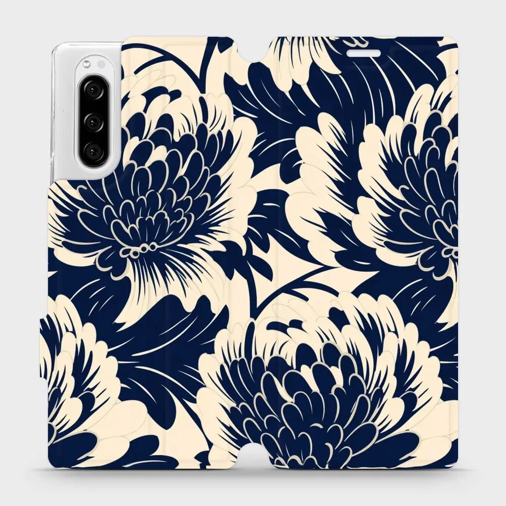Flipové pouzdro Mobiwear - Sony Xperia 5 - VA40S Modré a béžové květy
