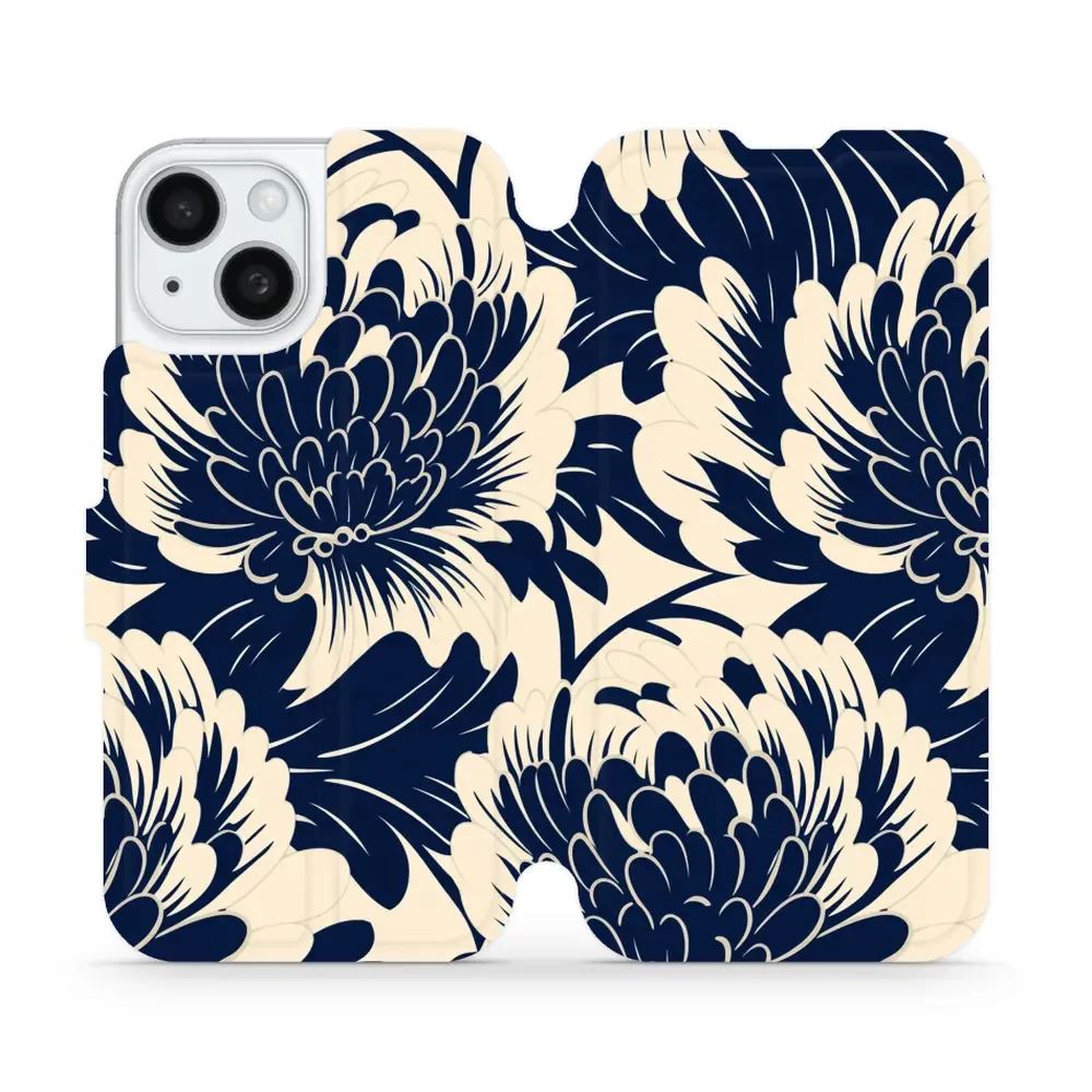 Flipové pouzdro Mobiwear - Apple iPhone 15 - VA40S Modré a béžové květy