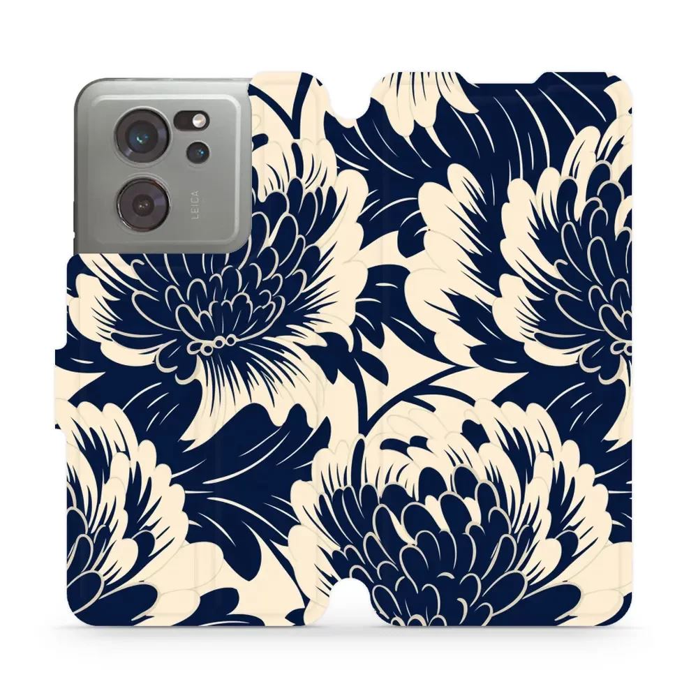 Flipové pouzdro Mobiwear - Xiaomi 13T / 13T Pro - VA40S Modré a béžové květy