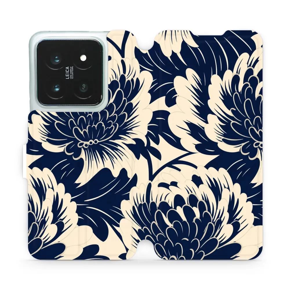 Flipové pouzdro Mobiwear - Xiaomi 14 Pro - VA40S Modré a béžové květy