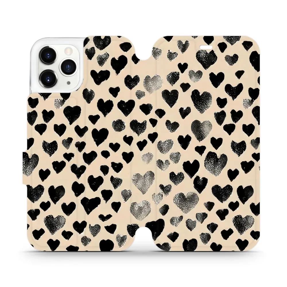 Knížkové flip pouzdro Mobiwear - Apple iPhone 11 Pro - VA51S Černá srdíčka - VÝPRODEJ