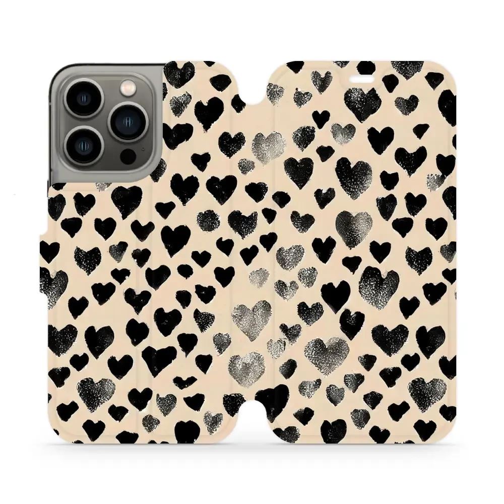Flipové pouzdro Mobiwear - Apple iPhone 13 Pro - VA51S Černá srdíčka