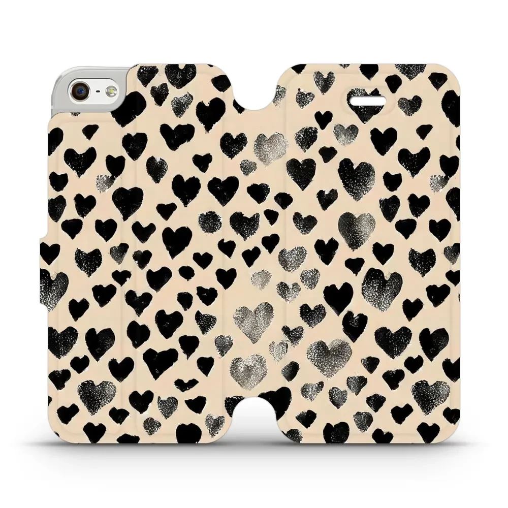 Flipové pouzdro Mobiwear - Apple iPhone 5 / 5S / SE - VA51S Černá srdíčka