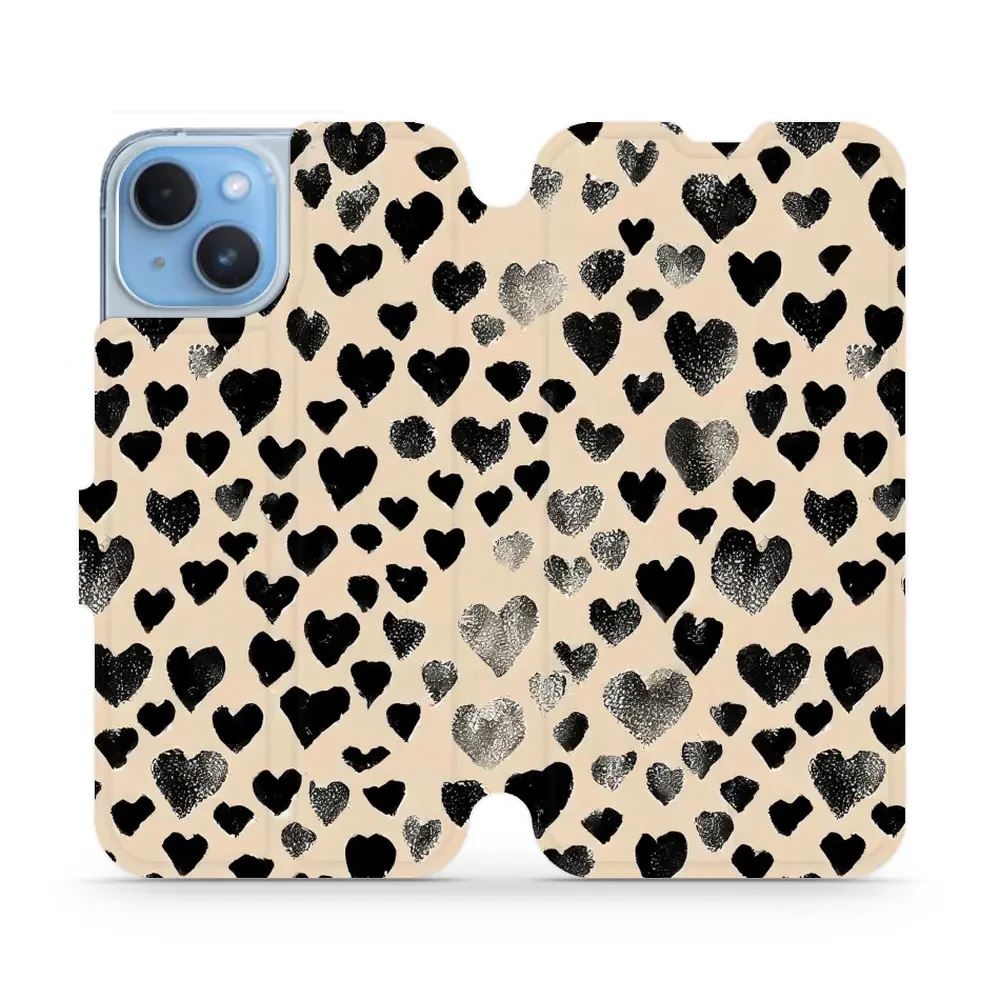 Flipové pouzdro Mobiwear - Apple iPhone 14 - VA51S Černá srdíčka