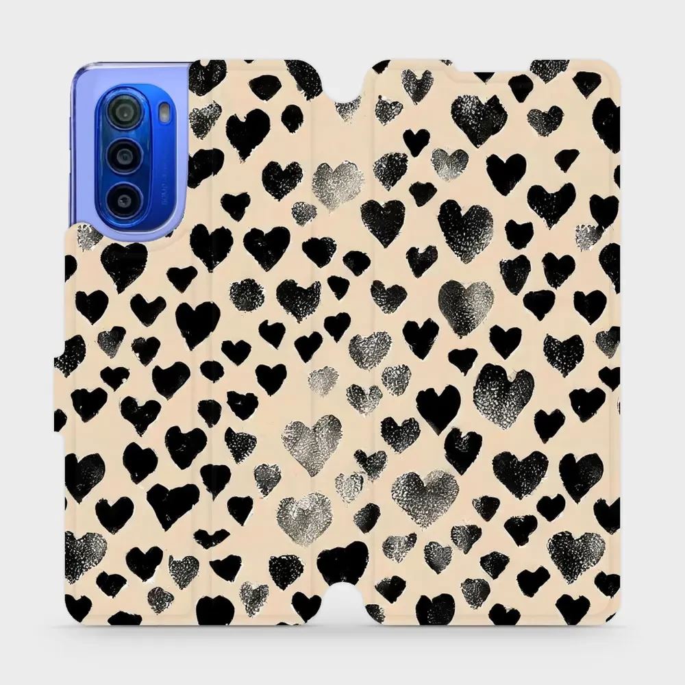 Flipové pouzdro Mobiwear - Motorola Moto G51 5G - VA51S Černá srdíčka
