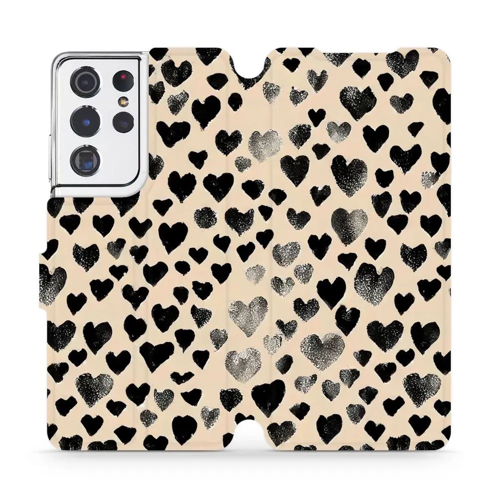 Flipové pouzdro Mobiwear - Samsung Galaxy S21 Ultra - VA51S Černá srdíčka