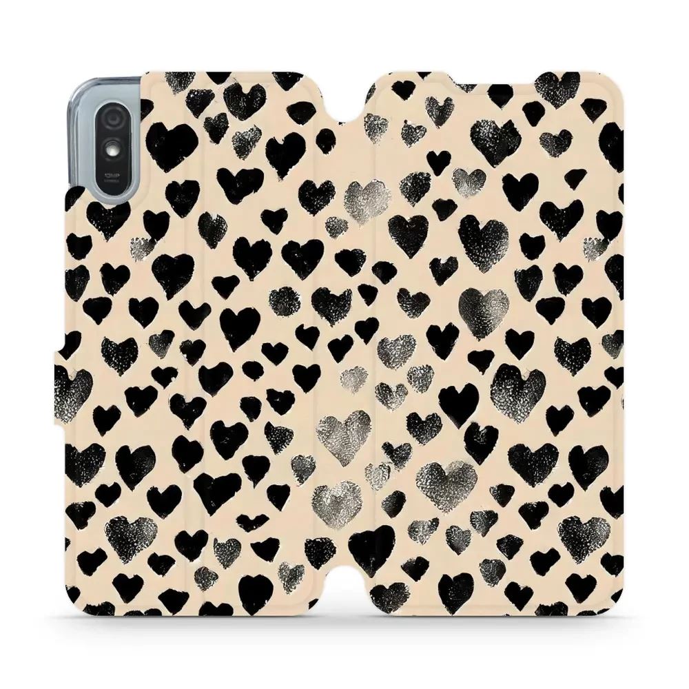 Flipové pouzdro Mobiwear - Xiaomi Redmi 9A / 9AT - VA51S Černá srdíčka - VÝPRODEJ
