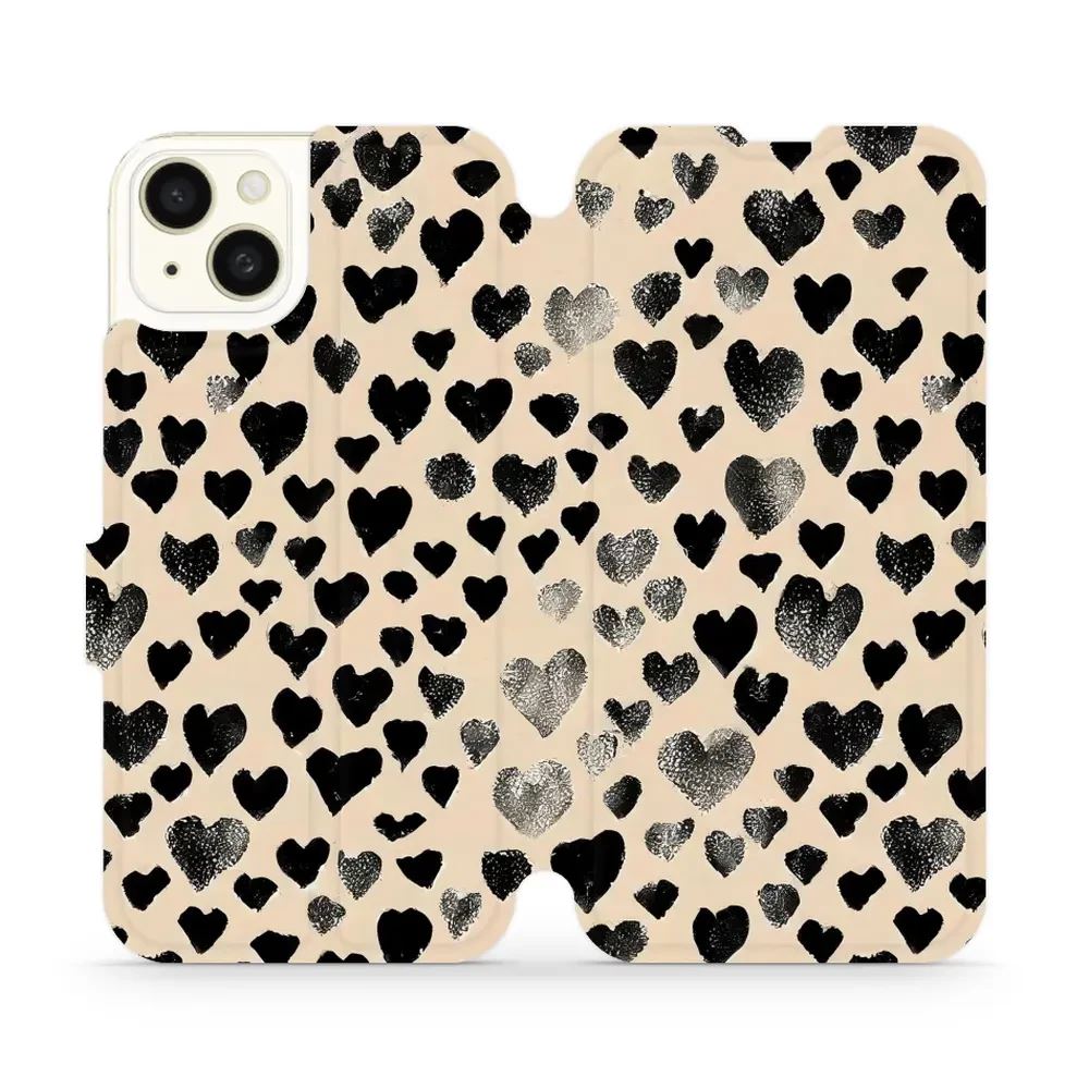 Flipové pouzdro Mobiwear - Apple iPhone 15 Plus - VA51S Černá srdíčka