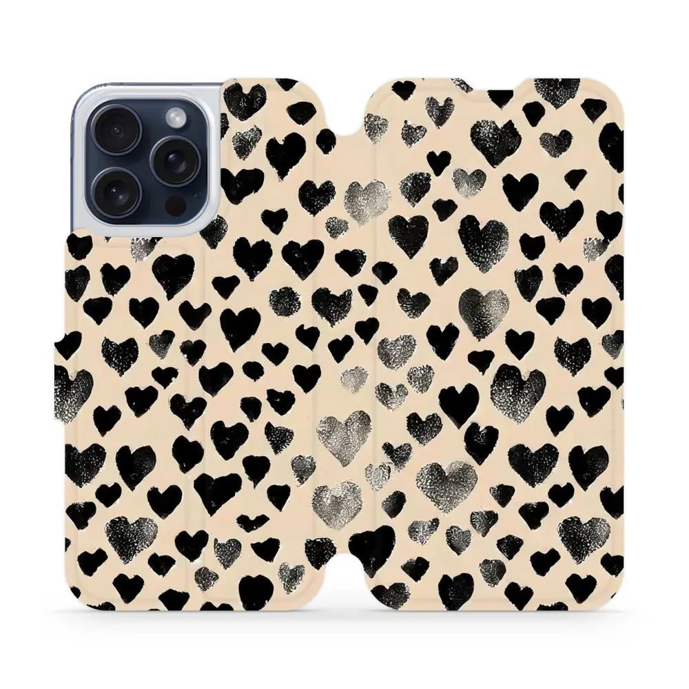 Flipové pouzdro Mobiwear - Apple iPhone 15 Pro Max - VA51S Černá srdíčka