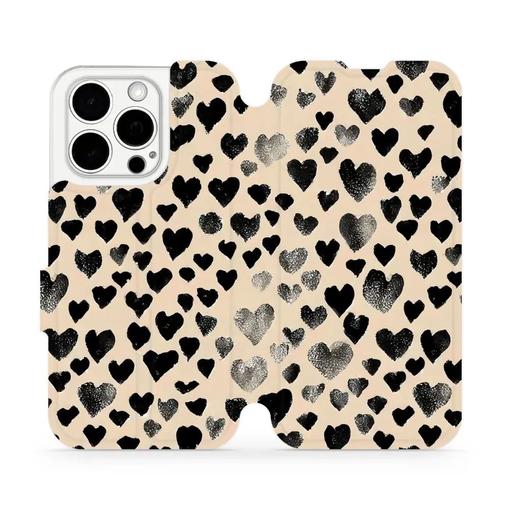 Flipové pouzdro Mobiwear - Apple iPhone 15 Pro - VA51S Černá srdíčka
