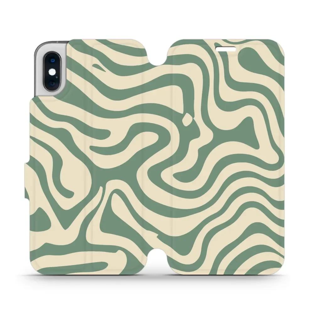 Flipové pouzdro Mobiwear - Apple iPhone X / XS - VA57S Zelené a béžové zkrouceniny