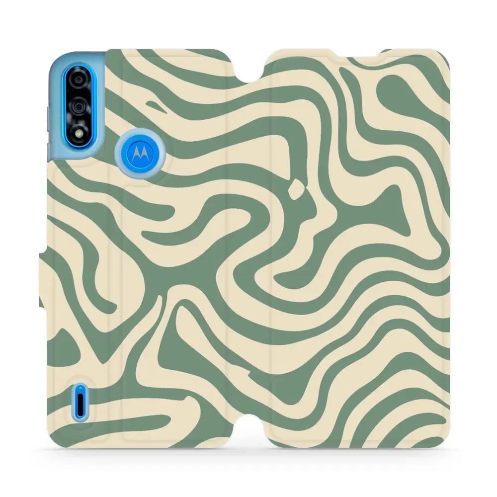 Flipové pouzdro Mobiwear - Motorola Moto E7i Power - VA57S Zelené a béžové zkrouceniny