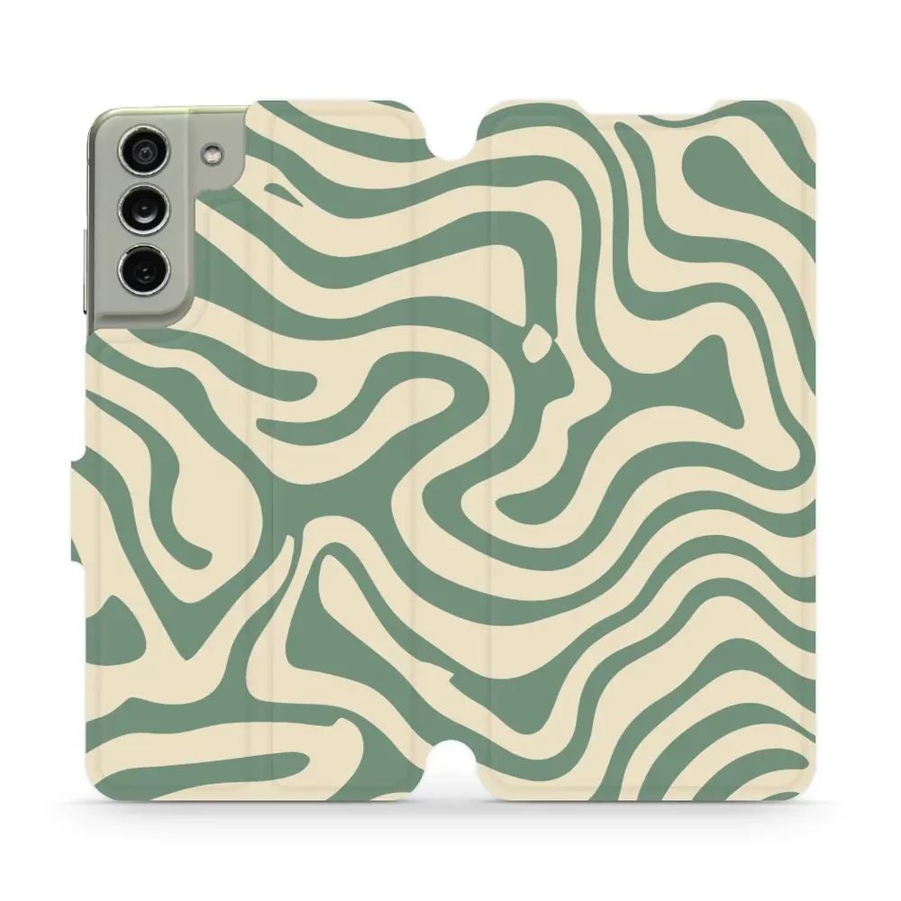 Flipové pouzdro Mobiwear - Samsung Galaxy S21 FE - VA57S Zelené a béžové zkrouceniny