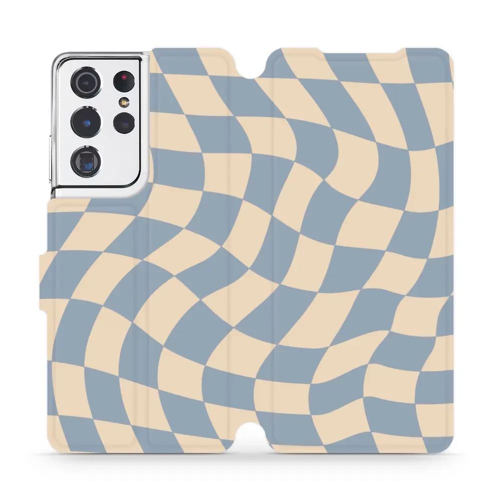 Knížkové flip pouzdro Mobiwear - Samsung Galaxy S21 Ultra - VA59S Modrá a béžová šachovnice - VÝPRODEJ