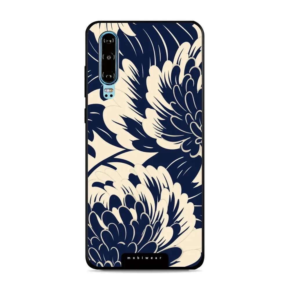 Lesklý kryt Mobiwear Glossy - Huawei P30 - GA40G Modré a béžové květy
