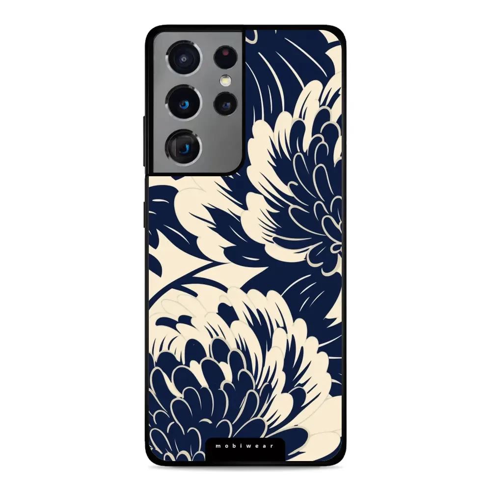Lesklý kryt Mobiwear Glossy - Samsung Galaxy S21 Ultra - GA40G Modré a béžové květy