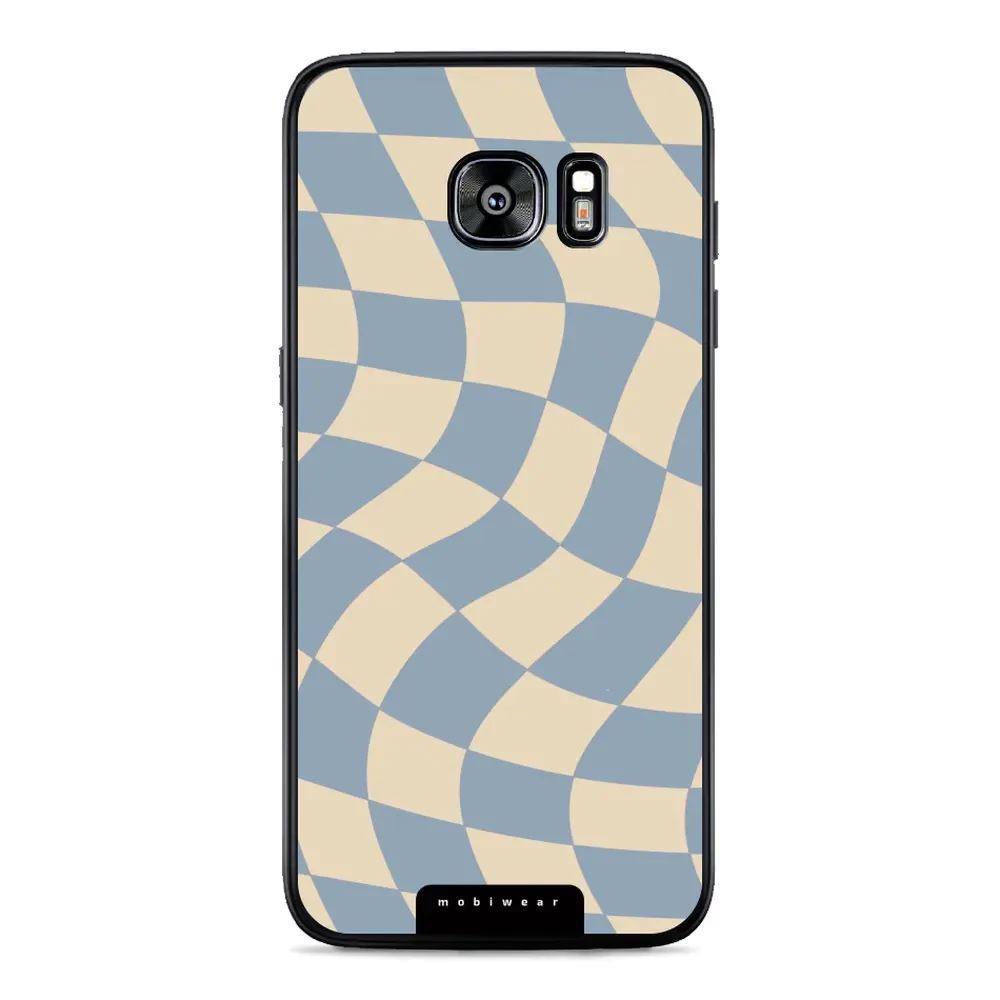 Lesklý kryt Mobiwear Glossy - Samsung Galaxy S7 Edge - GA59G Modrá a béžová šachovnice