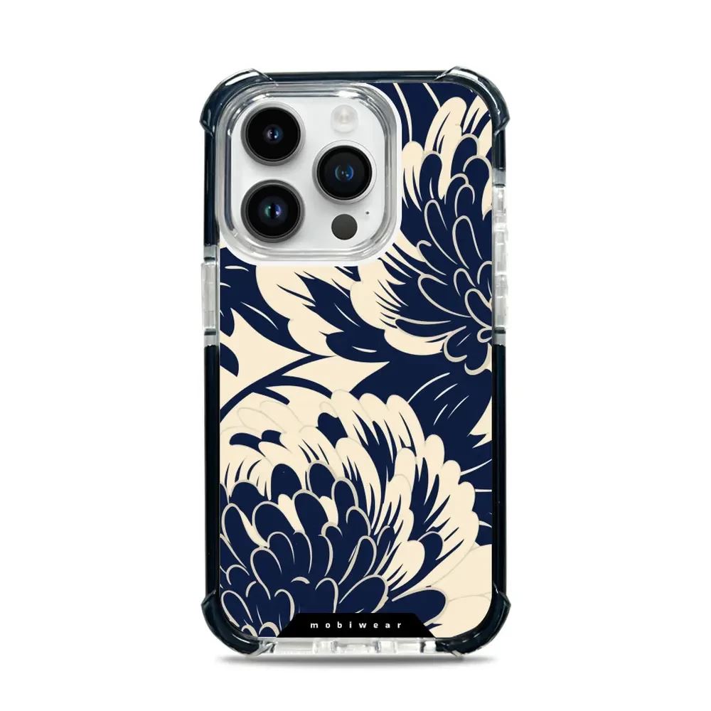 Odolný obal Mobiwear MagSafe Elite Bumper - Apple iPhone 14 Pro - DA40D Modré a béžové květy