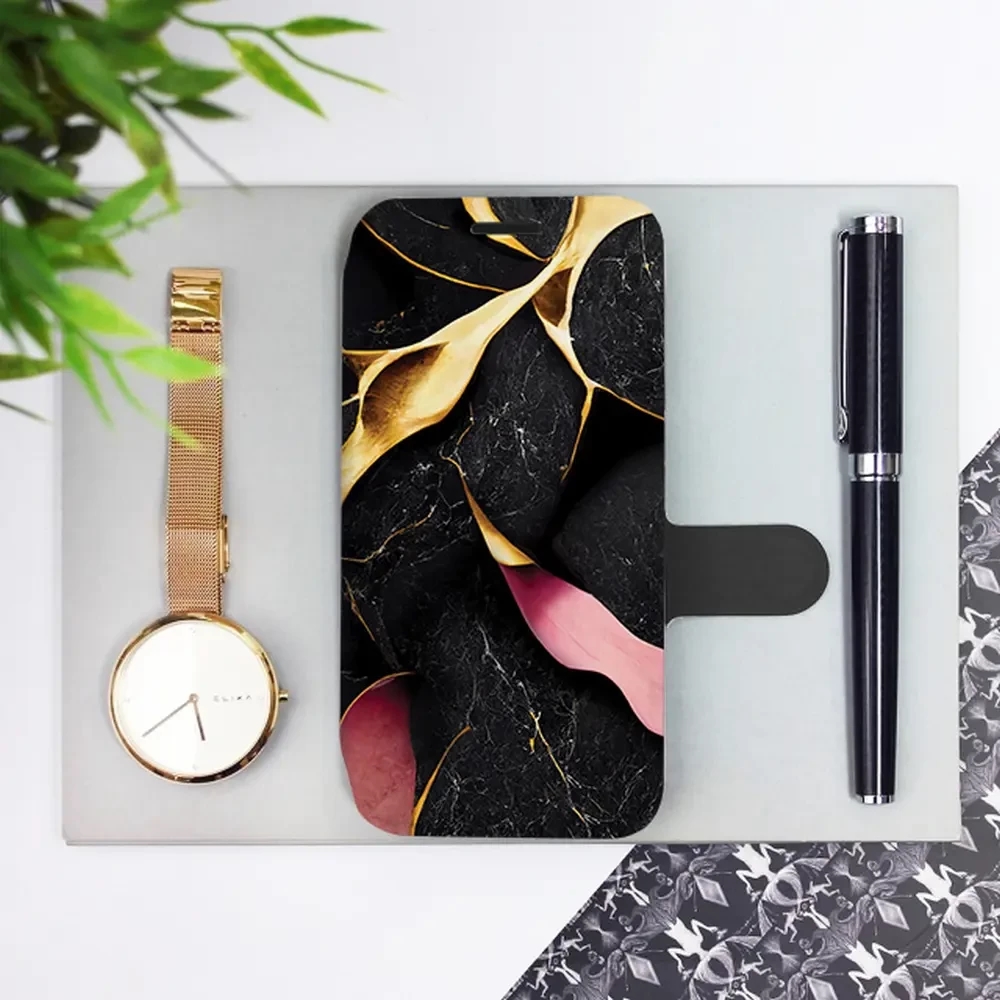 Flipové pouzdro Mobiwear - Samsung Galaxy S24 - VP35S Černý a zlatavý mramor