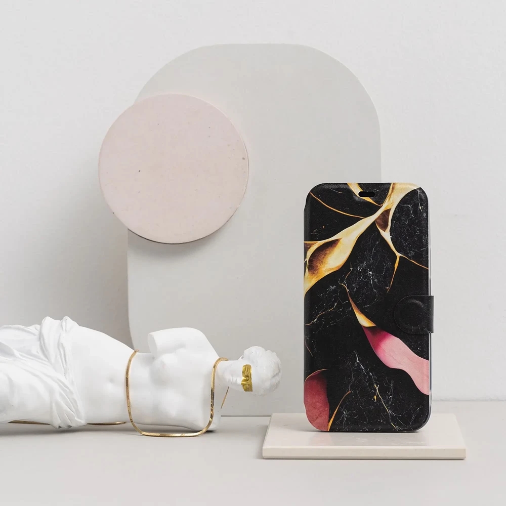 Flipové pouzdro Mobiwear - Samsung Galaxy S24 - VP35S Černý a zlatavý mramor