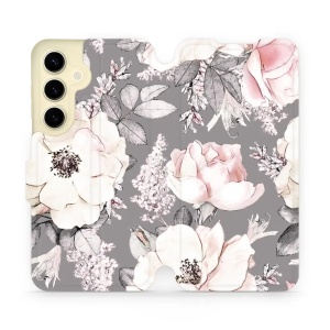 Flipové pouzdro Mobiwear - Samsung Galaxy S24 - MX06S Květy na šedém pozadí
