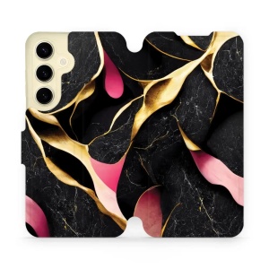 Flipové pouzdro Mobiwear - Samsung Galaxy S24 - VP35S Černý a zlatavý mramor