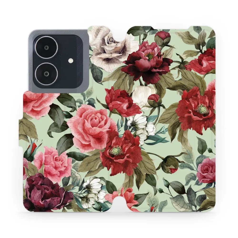 Flipové pouzdro Mobiwear - Realme Note 60 - MD06P Růže a květy na světle zelené