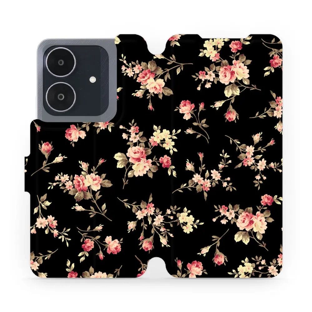 Flipové pouzdro Mobiwear - Realme Note 60 - VD02S Květy na černé