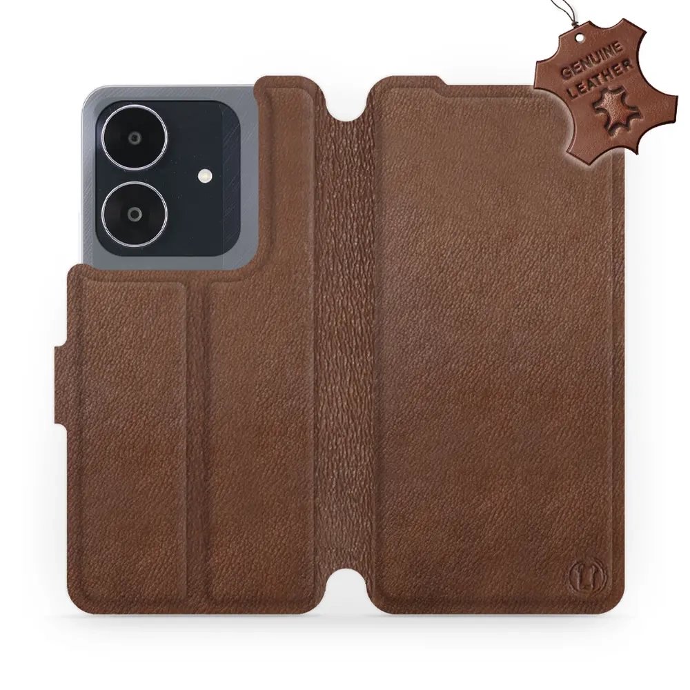 Kožené flip pouzdro Mobiwear - Realme Note 60 - Hnědé