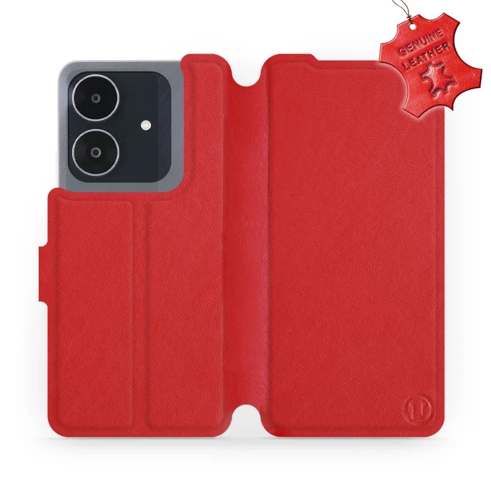 Kožené flip pouzdro Mobiwear - Realme Note 60 - Červené