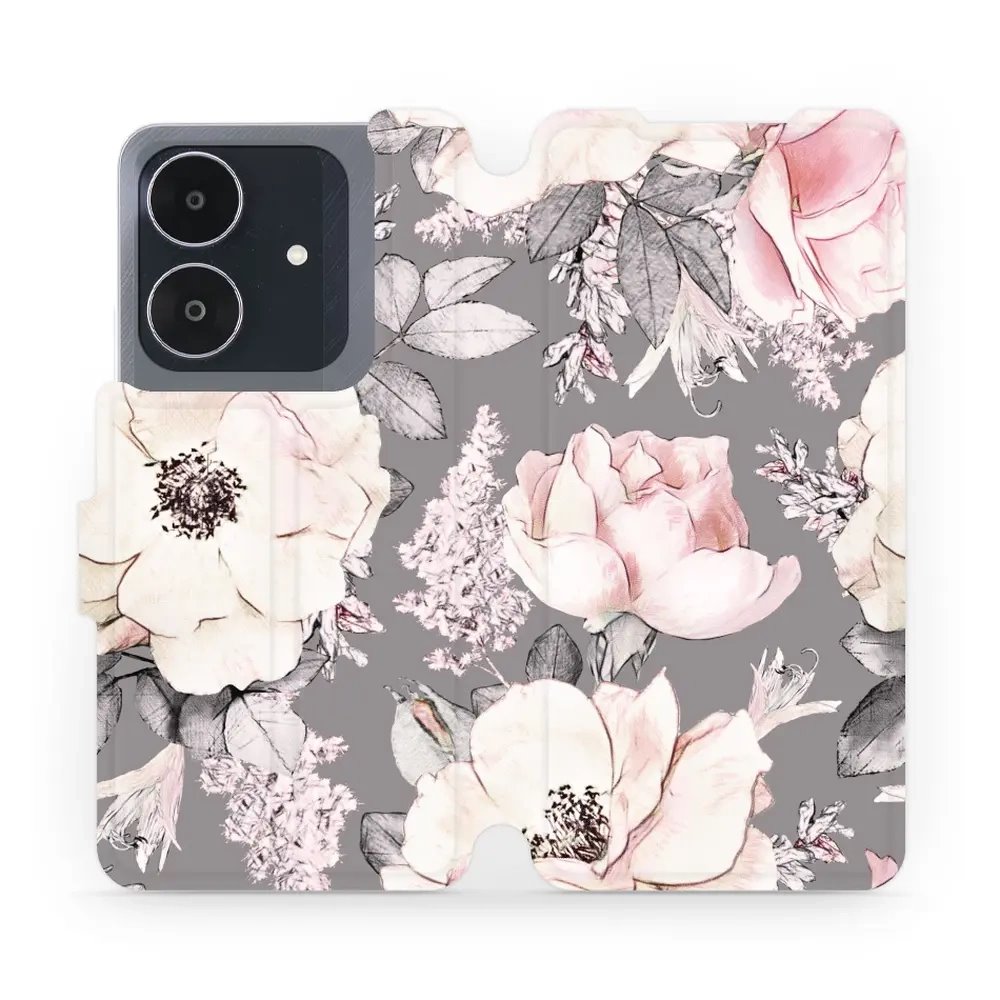 Flipové pouzdro Mobiwear - Realme Note 60 - MX06S Květy na šedém pozadí