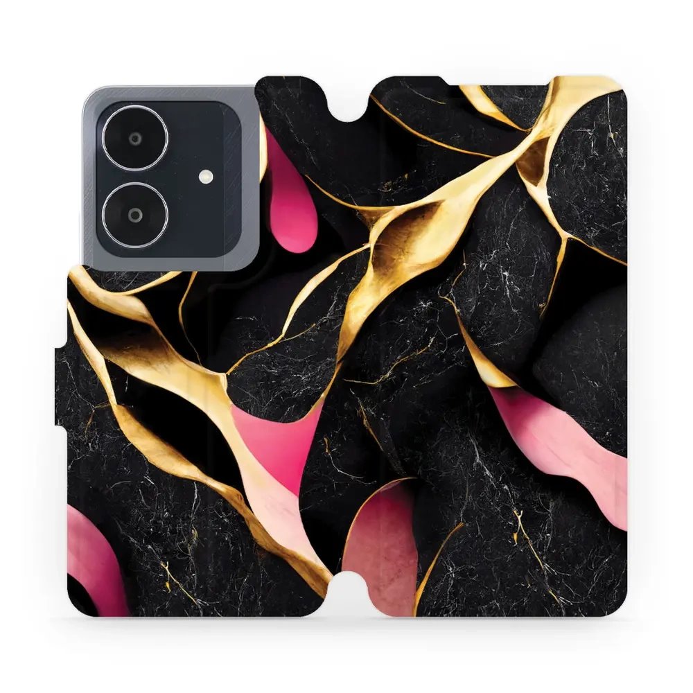 Flipové pouzdro Mobiwear - Realme Note 60 - VP35S Černý a zlatavý mramor