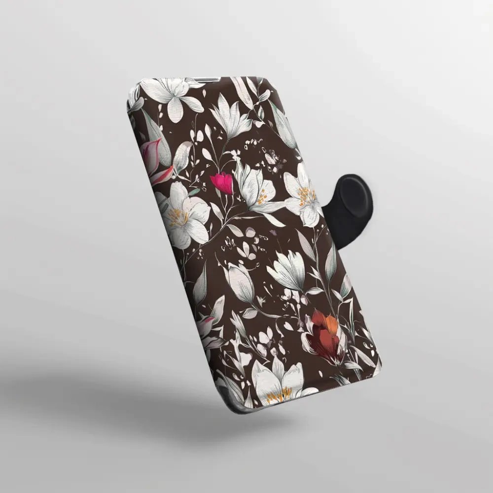 Flip pouzdro na mobil Honor 600 - Mobiwear VP72S, květy na hnědé