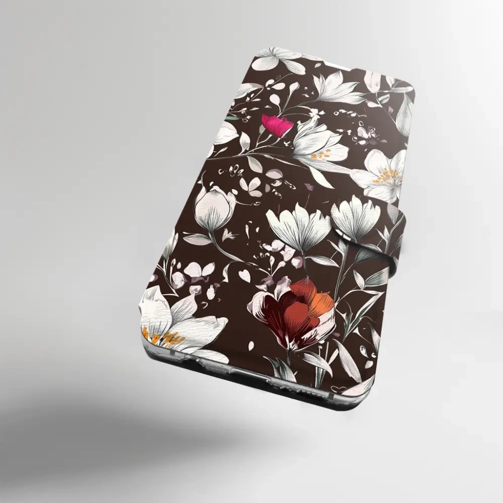 Flip pouzdro na mobil Honor 600 - Mobiwear VP72S, květy na hnědé