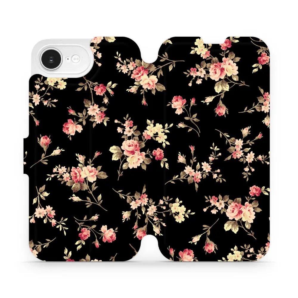 Flipové pouzdro Mobiwear - Apple iPhone 16e / iPhone 17e - VD02S Květy na černé