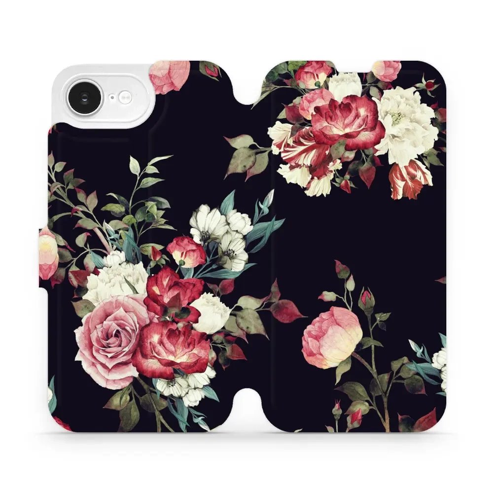 Flipové pouzdro Mobiwear - Apple iPhone 16e / iPhone 17e - VD11P Růže na černé